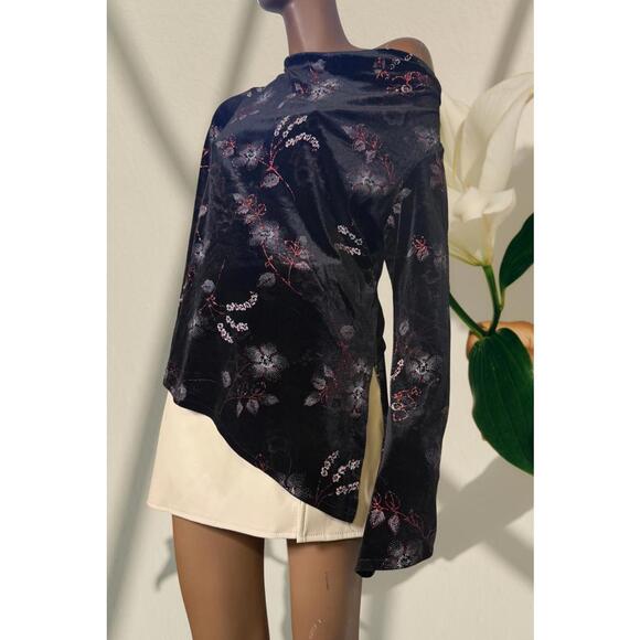Vintage Tradition asymmetrical velvet  long sleeve sparkly florals print M-L - Picture 3 of 7